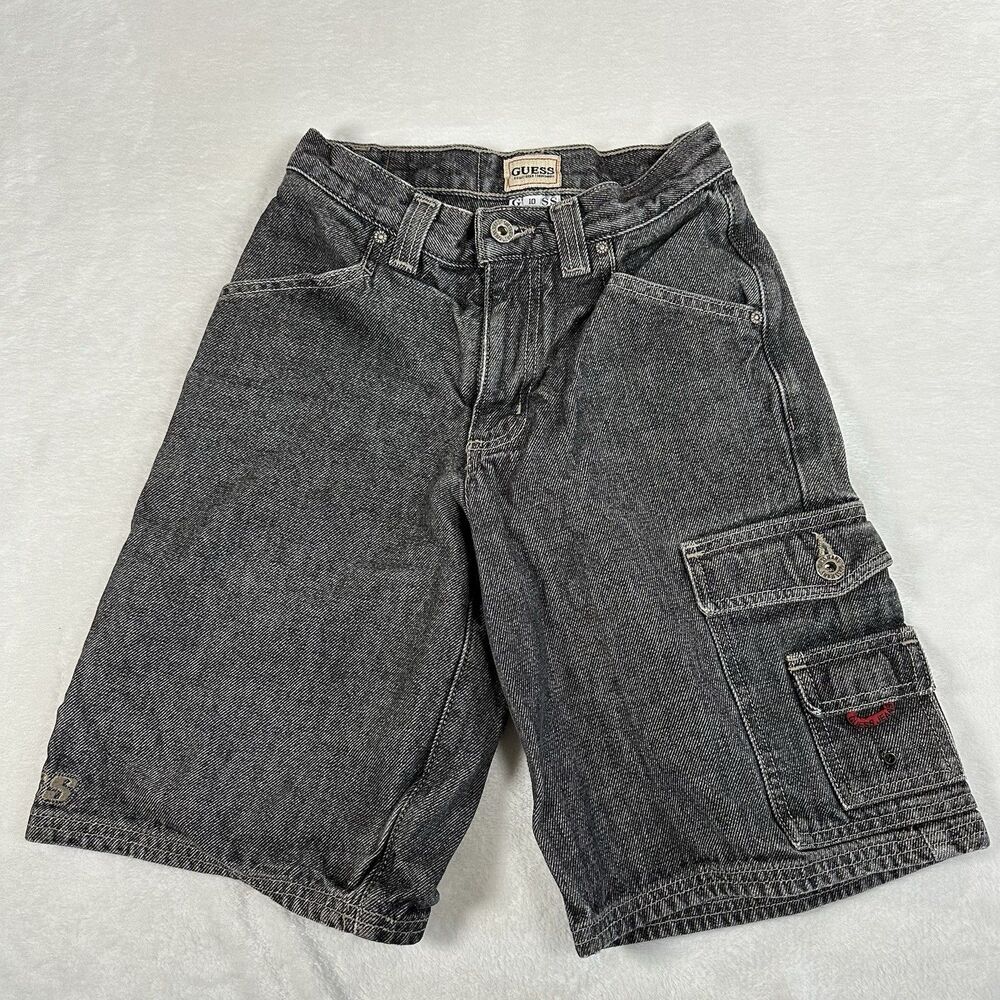 Vintage‎ Guess Jeans Kids Cargo Denim Shorts Gray Black Wash Size 10 USA